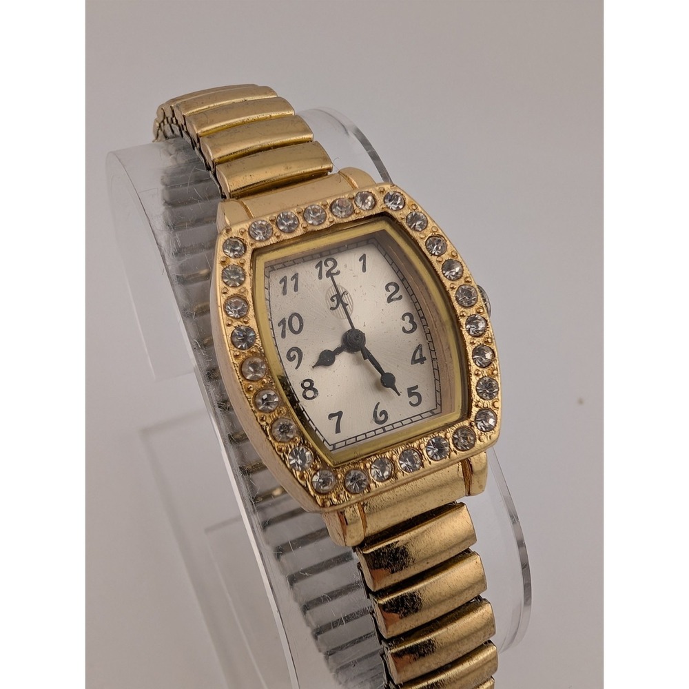 Kareena Watch Women 23mm Case Gold Stretch Band Crystal Bezel- New Battery